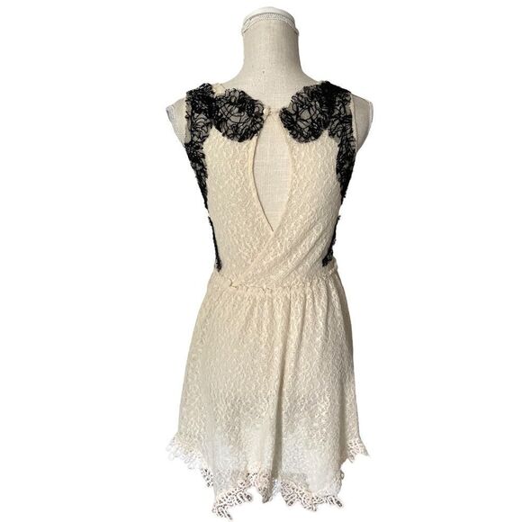 Free People Women Cream & Black Lace Casual Mini Dress - Picture 4 of 14